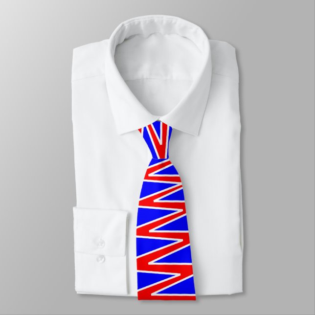 Zigzag - Red and White on Blue 0000FF Tie (Tied)