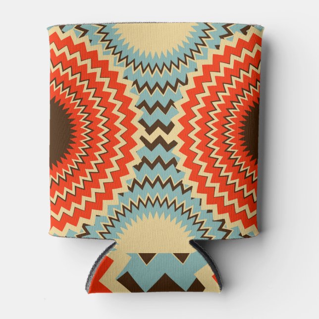 Zigzag Rings Eyes Blue Red Can Cooler (Front)