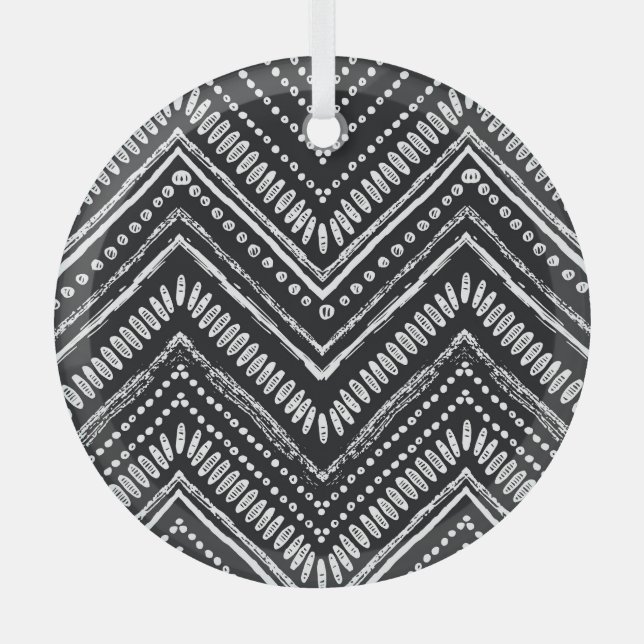Zigzag Stripes: Hand Drawn Ethnic Glass Ornament (Front)