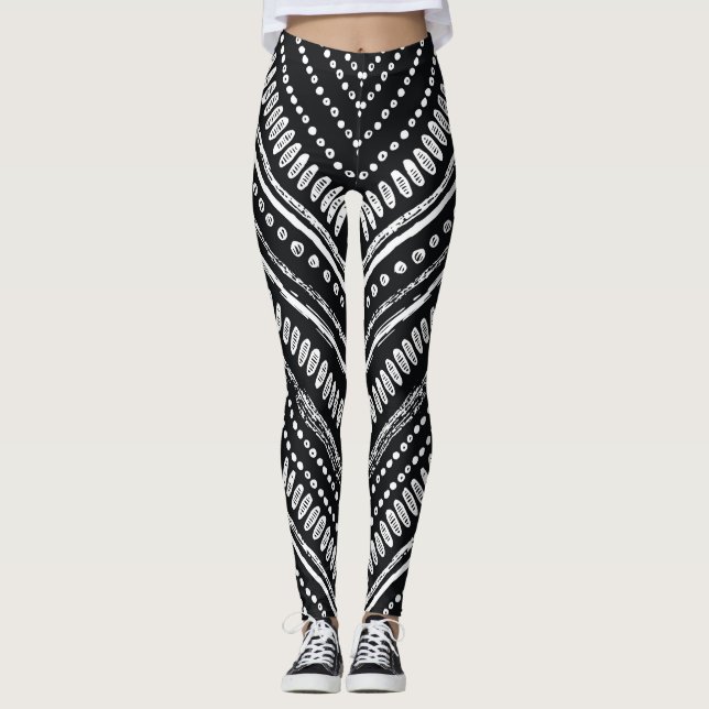 Zigzag Stripes: Hand Drawn Ethnic Leggings (Front)