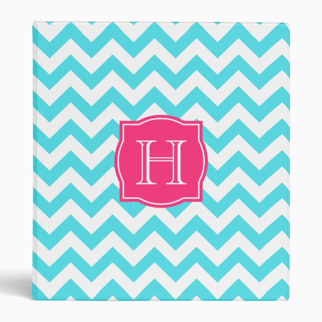 Zigzag Turquoise and Pink Custom Monogram Binder (Front)