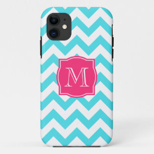 Zigzag Turquoise and Pink Custom Monogram iPhone 11 Case