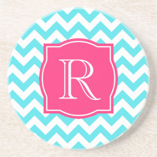 Zigzag Turquoise and Pink Custom Monogram Coaster