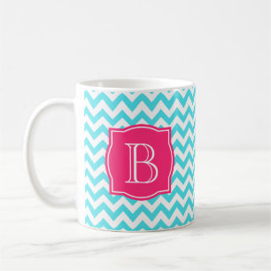 Zigzag Turquoise and Pink Custom Monogram Coffee Mug
