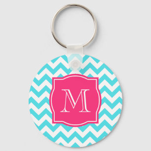 Zigzag Turquoise and Pink Custom Monogram Keychain