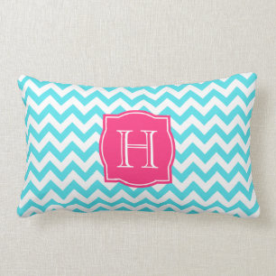 Zigzag Turquoise and Pink Custom Monogram Lumbar Pillow