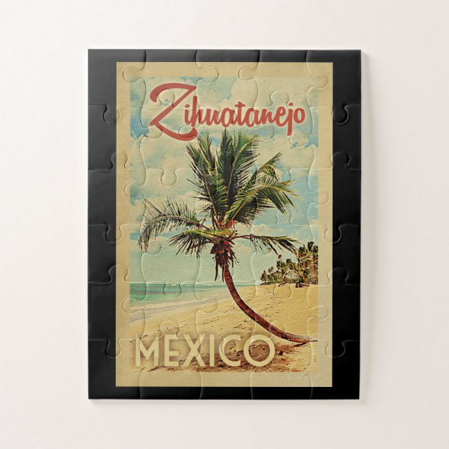 Zihuatanejo Palm Tree Vintage Travel Jigsaw Puzzle (Vertical)