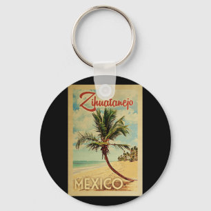Zihuatanejo Palm Tree Vintage Travel Keychain