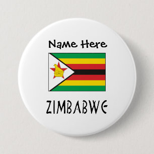 Zimbabwe and Zimbabwe Flag Black Personalization 3 Inch Round Button