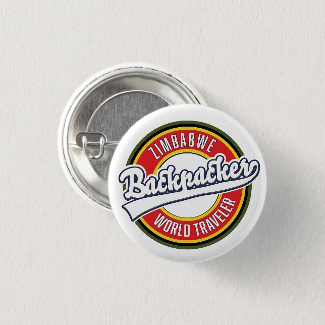 Zimbabwe backpacker world traveller logo. 1 inch round button (Front & Back)