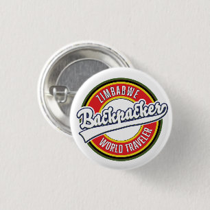 Zimbabwe backpacker world traveller logo. 1 inch round button