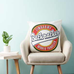 Zimbabwe backpacker world traveller logo. throw pillow