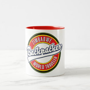 Zimbabwe backpacker world traveller logo. Two-Tone coffee mug