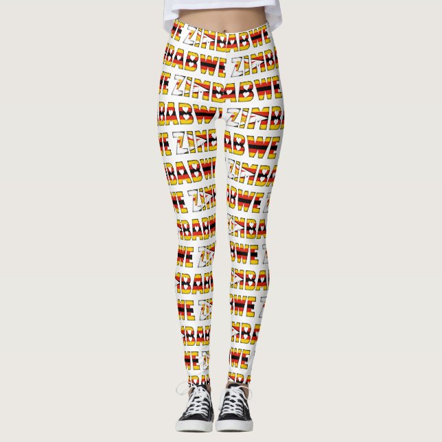 Zimbabwe Flag Colours Typography Pattern Cute Leggings (Front)