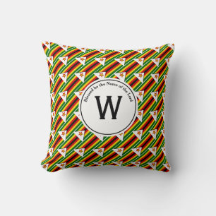 ZIMBABWE FLAG  Custom Monogram Bible Zimbabwean Throw Pillow