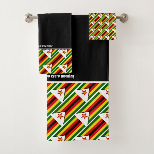 ZIMBABWE FLAG Customized Scripture BLACK Bath Towel Set (Insitu)