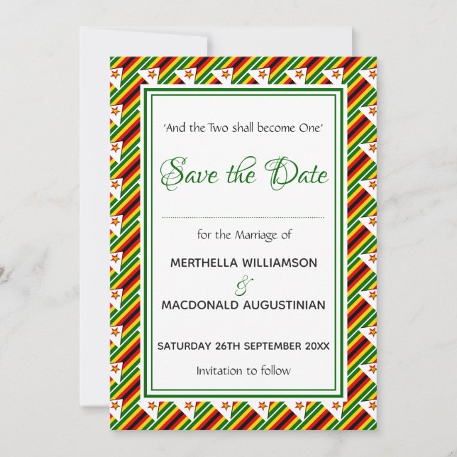 ZIMBABWE FLAG Customized Scripture Stylish Save The Date (Front)