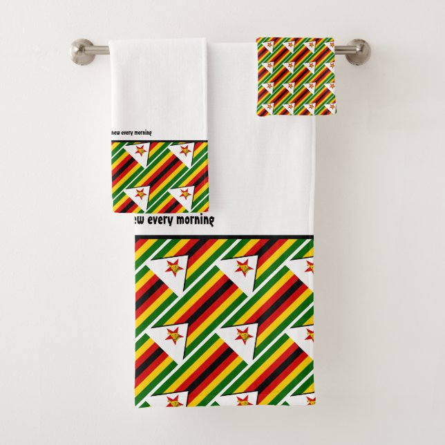 ZIMBABWE FLAG Customized Scripture WHITE Bath Towel Set (Insitu)