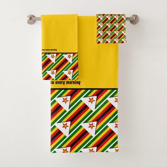 ZIMBABWE FLAG Customized Scripture YELLOW Bath Towel Set (Insitu)