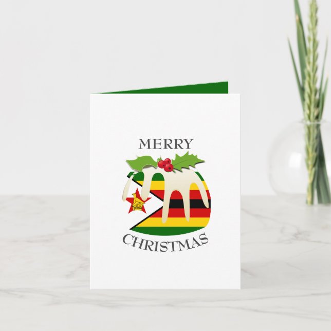 ZIMBABWE FLAG | Festive Plum Pudding | Christmas Holiday Card (Front)