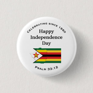 ZIMBABWE FLAG Happy Independence Day WHITE 1 Inch Round Button