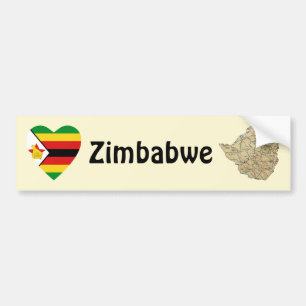 Zimbabwe Flag Heart + Map Bumper Sticker