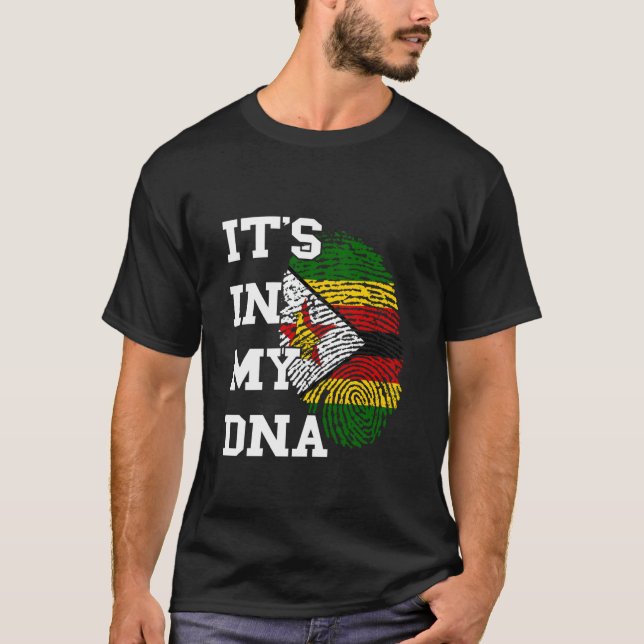 Zimbabwe Flag It's In My DNA Thumbmark Zimbabwean  T-Shirt (Front)