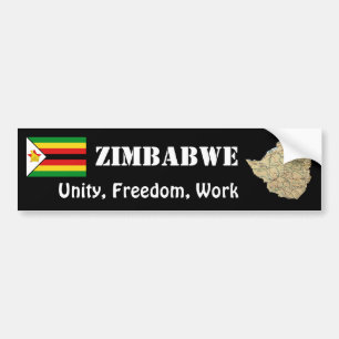 Zimbabwe Flag + Map Bumper Sticker