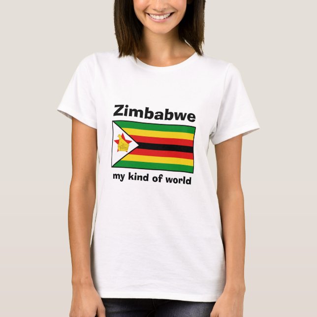 Zimbabwe Flag + Map + Text T-Shirt (Front)