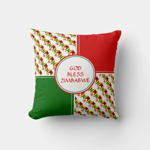 ZIMBABWE FLAG Patriotic God Bless Throw Pillow