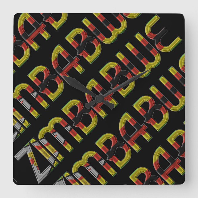 Zimbabwe Flag Typography Pattern African Country Square Wall Clock (Front)