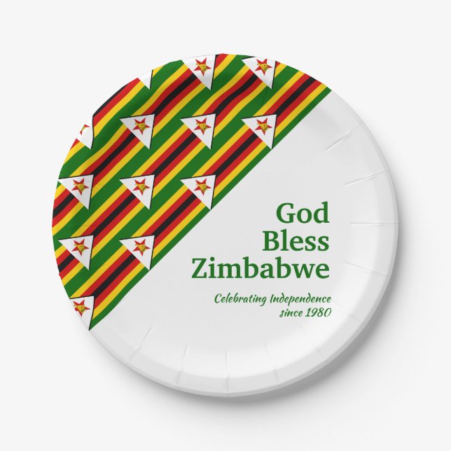 ZIMBABWE FLAG with Customized Text GOD BLESS Paper Plate (Front)