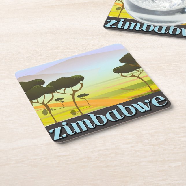 Zimbabwe landscape travel poster square paper coaster (Angled)