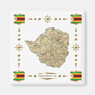 Zimbabwe Map + Flags Magnet