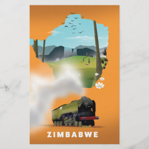Zimbabwe Map illustrated travel poster