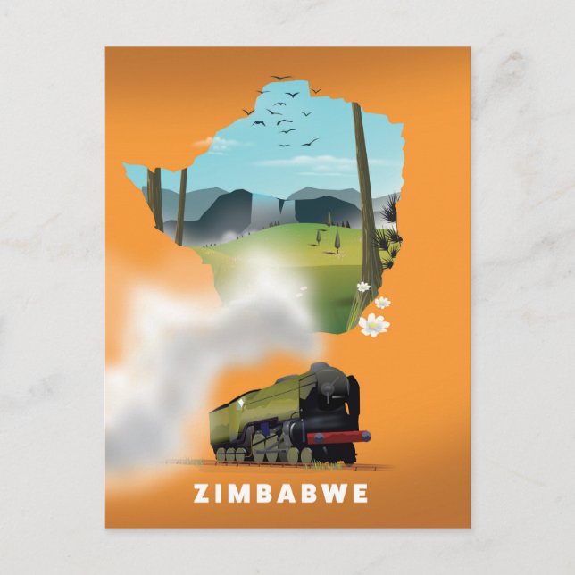 Zimbabwe Map illustrated travel poster Postcard (Front)