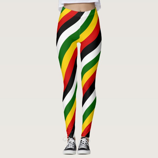 Zimbabwe National Flag Colours Diagonal Striped Leggings (Front)