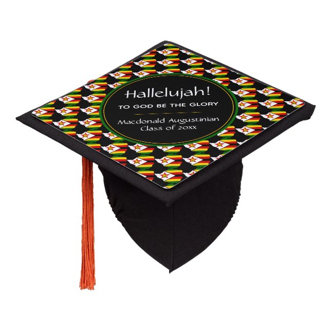 ZIMBABWE Patriotic Graduate Custom HALLELUJAH Graduation Cap Topper (Angled)