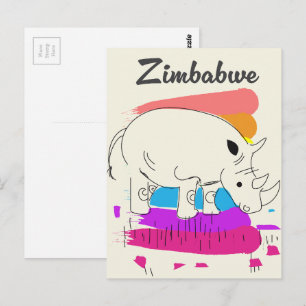 Zimbabwe retro travel logo postcard