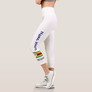 Zimbabwe Zimbabwean Flag Black Personalized Name  Capri Leggings