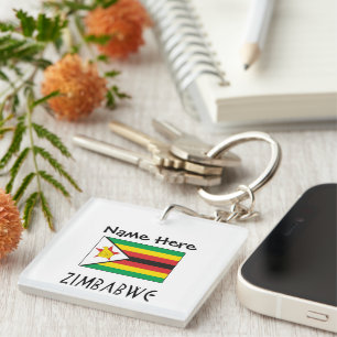 Zimbabwe Zimbabwean Flag Black Personalized Name  Keychain