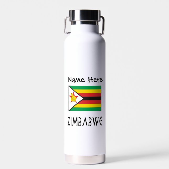 Zimbabwe Zimbabwean Flag Personalized Name  Water Bottle (Front)