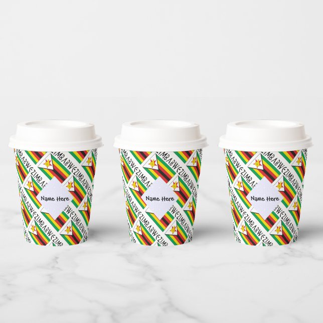 Zimbabwe Zimbabwean Flag Tiled Black Personalized  Paper Cups (Multi)