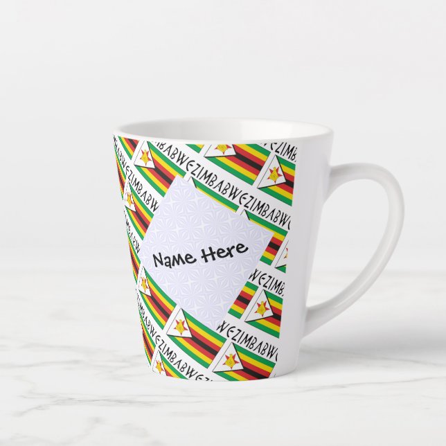 Zimbabwe Zimbabwean Flag Tiled Personalized  Latte Mug (Right)