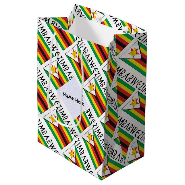 Zimbabwe Zimbabwean Flag Tiled Personalized  Medium Gift Bag (Front Angled)