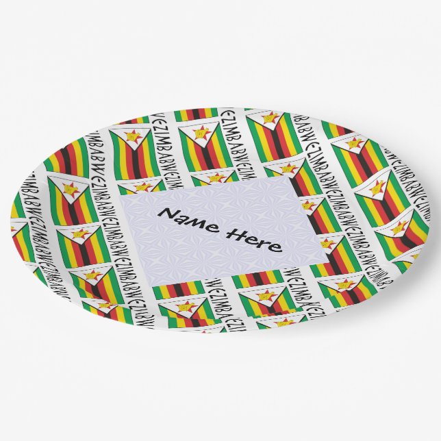 Zimbabwe Zimbabwean Flag Tiled Personalized  Paper Plate (Angled)