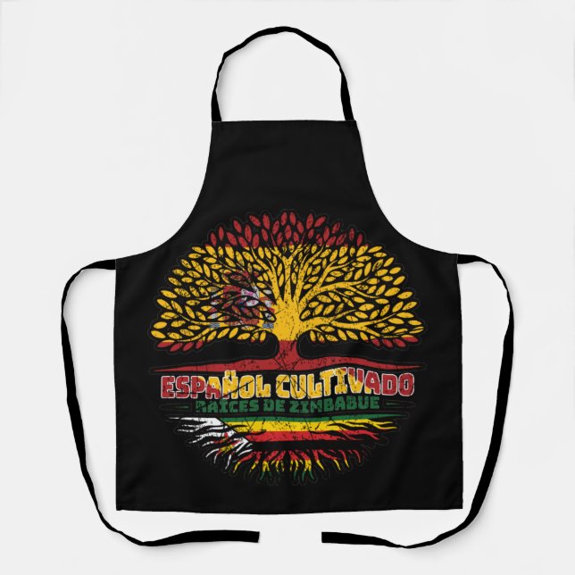 Zimbabwe Zimbabwean Spain Spanish Tree Roots Flag Apron (Front)