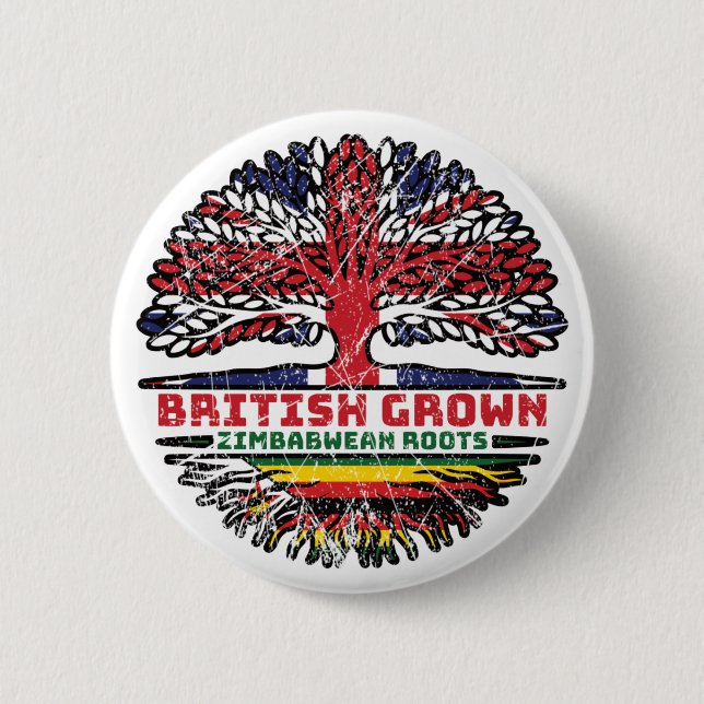 Zimbabwe Zimbabwean Uk United Kingdom British Tree 2 Inch Round Button (Front)
