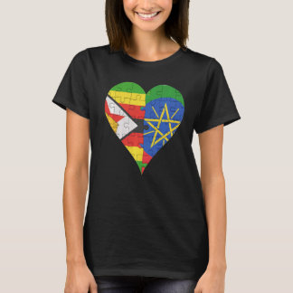 Zimbabwean Ethiopian Flag Heart T-Shirt