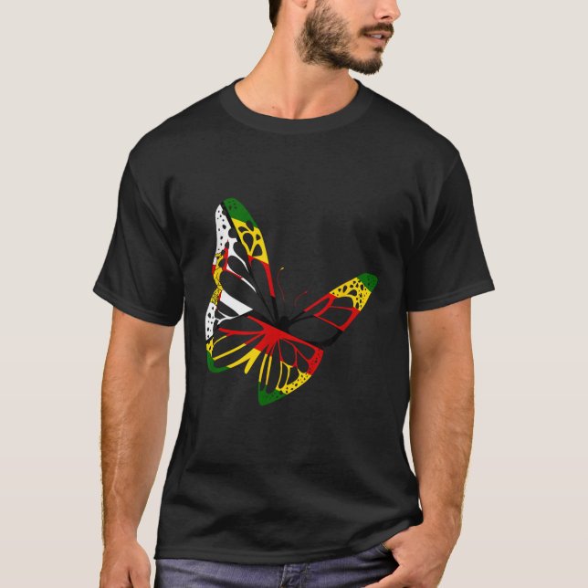 Zimbabwean Roots Butterfly Zimbabwe Flag Zimbabwea T-Shirt (Front)